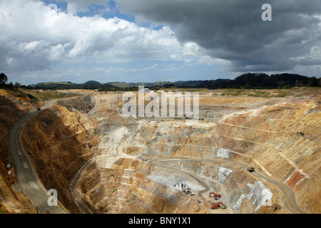 Martha Gold Mine and Dark Clouds, Waihi, Coromandel, North Island, New Zealand Stock Photo