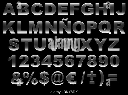 Alphabet 3d letters made of highly detailed brushed steel texture IMAGE CONTAINS A CLIPPING PATH Stock Photo