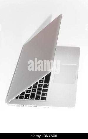 Silver laptop profile isolated on white background Stock Photo