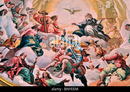 Spain, St. James Way: Painting of the 'Holy Trinity' in the cupola of the Cathedral of Jaca Stock Photo