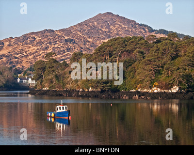 A fishing boat anchored in Glengarriff Harbour, Bantry Bay, County Cork, Ireland Stock Photo