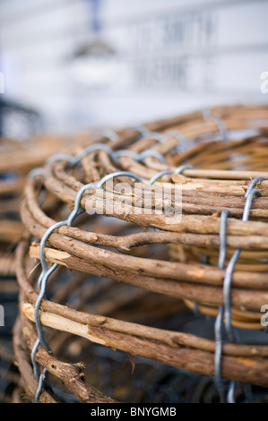 Detail of a wooden lobster pot at Victoria Dock. Hobart, Tasmania, AUSTRALIA Stock Photo