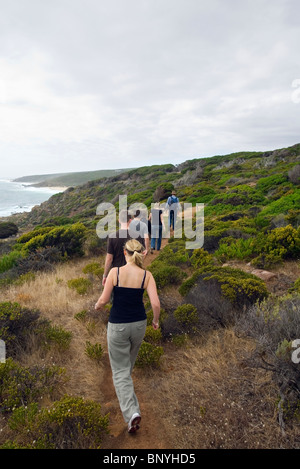 Tourists on the Cape to Cape track near Wilyabrup cliffs, Margaret River, Western Australia, AUSTRALIA Stock Photo