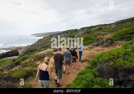 Tourists on the Cape to Cape track near Wilyabrup cliffs, Margaret River, Western Australia, AUSTRALIA Stock Photo