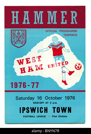 West Ham United football programme, priced at 10 pence, for the first division match against Ipswich Town 16 October 1976
