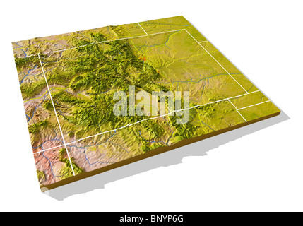 Colorado, 3D relief map with urban areas, interstate highways and borders. Stock Photo