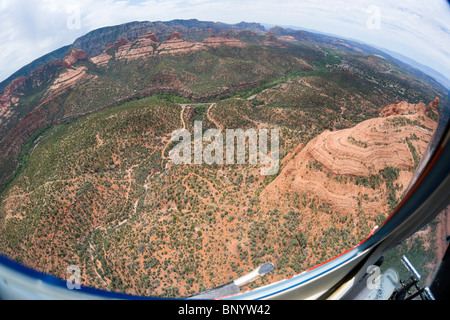 Sedona, Arizona - aerial view of red rock country from tourist helicopter flight. Stock Photo