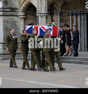 Military funeral coffin of Major Josh Bowman 1st Battalion The Royal Gurkha Rifles killed in Afghanistan Stock Photo