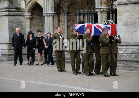 Military funeral coffin of Major Josh Bowman !st Battalion The Royal Gurkha Rifles killed in Afghanistan Stock Photo