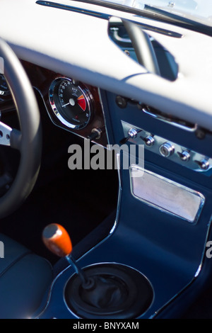 Vintage british roadster cockpit with rev counter and gear shift Stock Photo