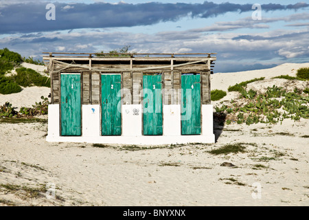 Four public toilets in Anakao village, Madagascar Stock Photo