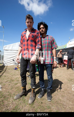 Ira Wolf Tuton & Anand Wilder from Yeasayer,  backstage at the Latitude Festival 2010, Suffolk, United Kingdom. Stock Photo