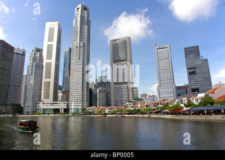 Historic Boat Quay, on the southern bank of the Singapore River. Stock Photo