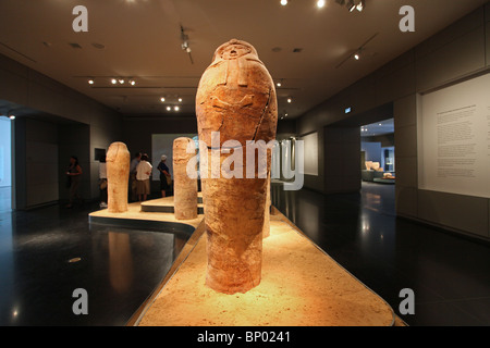 Human shaped coffins from the 13th century BCE found in Deir el Balah Gaza strip displayed at the Israel Museum in West Jerusalem Israel Stock Photo