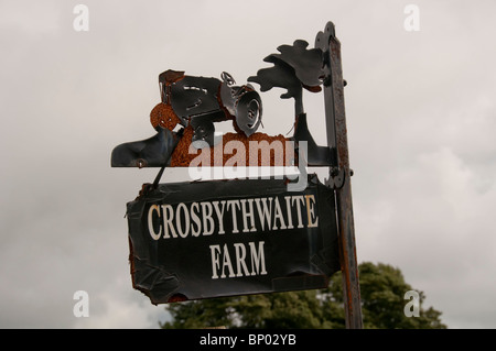 The sign for Crosbythwaite Farm in Cumbria, UK Stock Photo