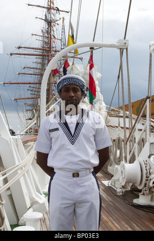 Navy crew Sea Cadet in uniform, a member of the Crew of RNOV Shabab Oman at Hartlepool 2010 Tall Ships Race, Village and Marina, Teesside, North Yorkshire, UK Stock Photo