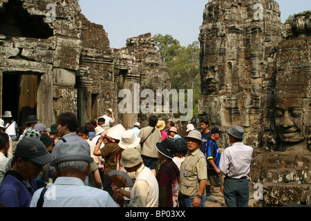 japanese tourists inside the Temple Bayon - Angkor Thom Stock Photo