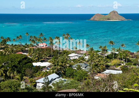 Mokulua Islands off of Lanikai Beach, Kailua Bay, Oahu, HI Stock Photo
