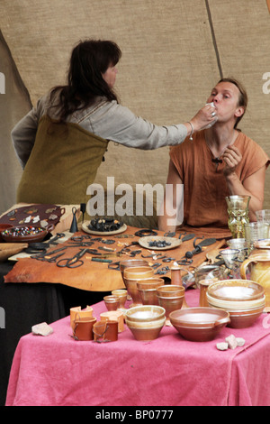 Tent camp and market stall at a medieval spectacle Stock Photo - Alamy