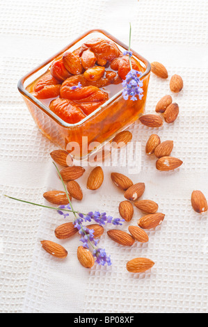 Apricot jam with almonds Stock Photo