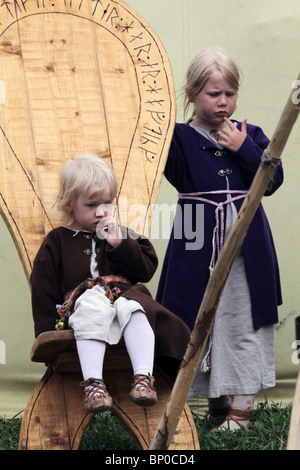 Runic seat at Finland's biggest Viking Market Festival and re-enactment camp at Kvarnbo on Åland archipelago Stock Photo