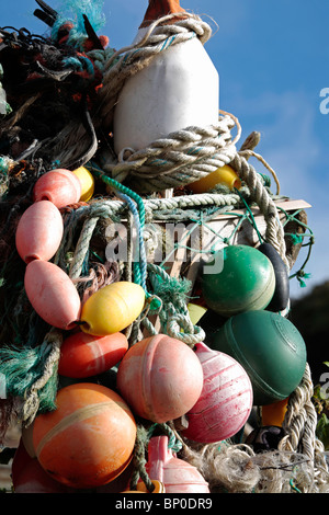 England, Cornwall. Ropes, buoys and other fishing paraphernalia at Trebarwith Strand. Stock Photo