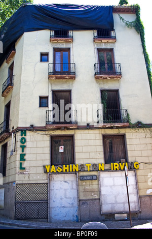 Former Washington Irving Hotel, now derelict,  near the Alhambra, Granada, Andalucia, Spain Stock Photo
