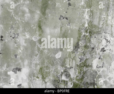 The concrete dirty green wall with stains and cracks - a background Stock Photo