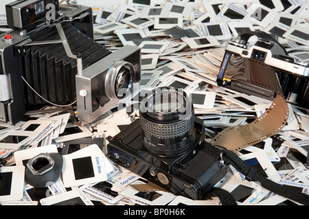 Outdated Cameras and 35mm Slides Stock Photo