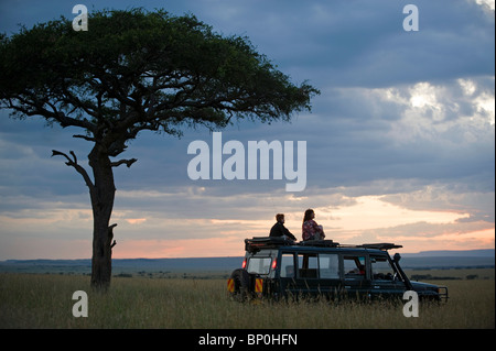 Kenya, Masai Mara. A stop for a break during a game drive in the Mara. Stock Photo