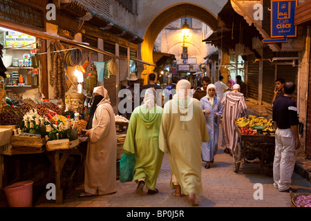 Street life on Talaa Kbira in the old medina of Fes, Morocco Stock Photo