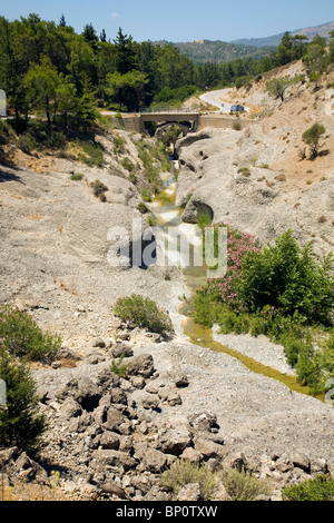 River vertical erosion through conglomerate rock beds, Rhodes, Greece Stock Photo