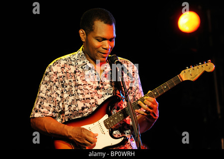 Robert Cray, US blues singer rock musician performing in the main stage marquee. Maryport Blues Festival, 2010. Cumbria, England Stock Photo