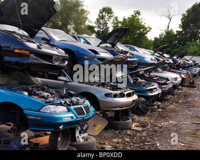 Old cars at a scrap yard Stock Photo
