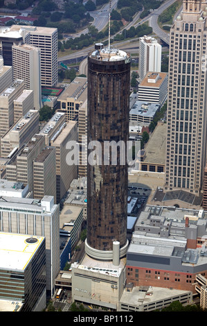aerial view above Westin Peachtree Plaza hotel tower Atlanta Georgia Stock Photo