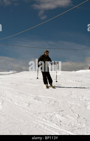 Skiing on a piste The Alpe De Siusi Selva Val Gardena Dolomites Italy Stock Photo