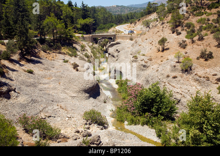 River vertical erosion through conglomerate rock beds, Rhodes, Greece Stock Photo