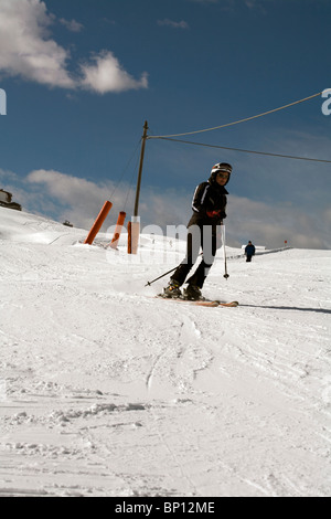 Skiing on a piste The Alpe De Siusi Selva Val Gardena Dolomites Italy Stock Photo