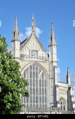 The West Front of Winchester Cathedral on an evening in June Stock Photo