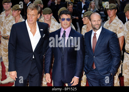 Dolph Lundgren, Sylvester Stallone, Jason Statham at the UK Premiere of 'The Expendables', Leicester Square, London.