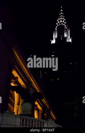 New York Central station and Chrysler building in the night Stock Photo
