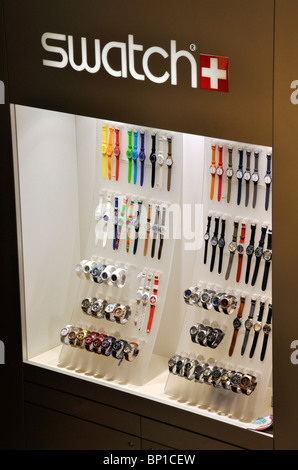 Swatch watches store logo sign. Swiss watchmaker signboard with ...