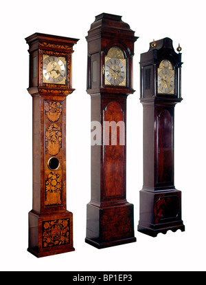 Three English Longcase clocks Stock Photo