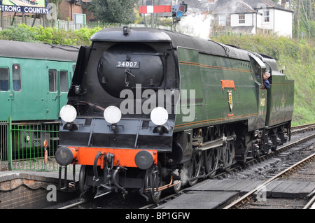 Preserved West Country Class Pacific Loco No. 34007 'Wadebridge' on the Mid Hants Railway, Hampshire, England, UK Stock Photo