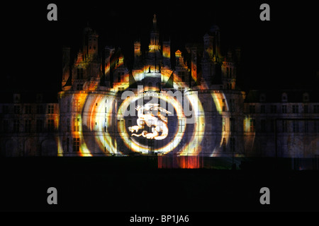 France, Centre Val de Loire, Loir et Cher (41), Chambord castle, light show Stock Photo
