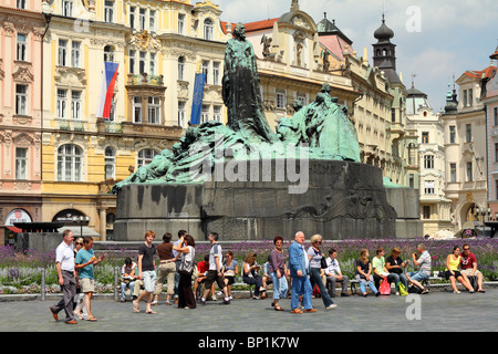 Prague Old Town Jan Hus monument Czech Republic Bohemia Stock Photo