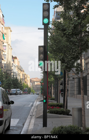 New LED traffic lights on the Gran Via in Granada Andalucia Spain Europe Stock Photo