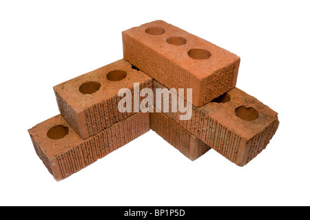 Red clay bricks on white Stock Photo