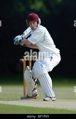 Cricket batsman in action Stock Photo