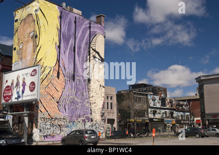 Graffiti building at St Catherine Street, Montreal, Quebec, Canada Stock Photo